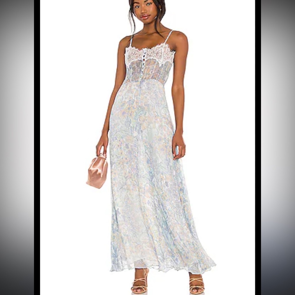 LoveShackFancy Blue and Cream Lace Dress Elma slip dress 0